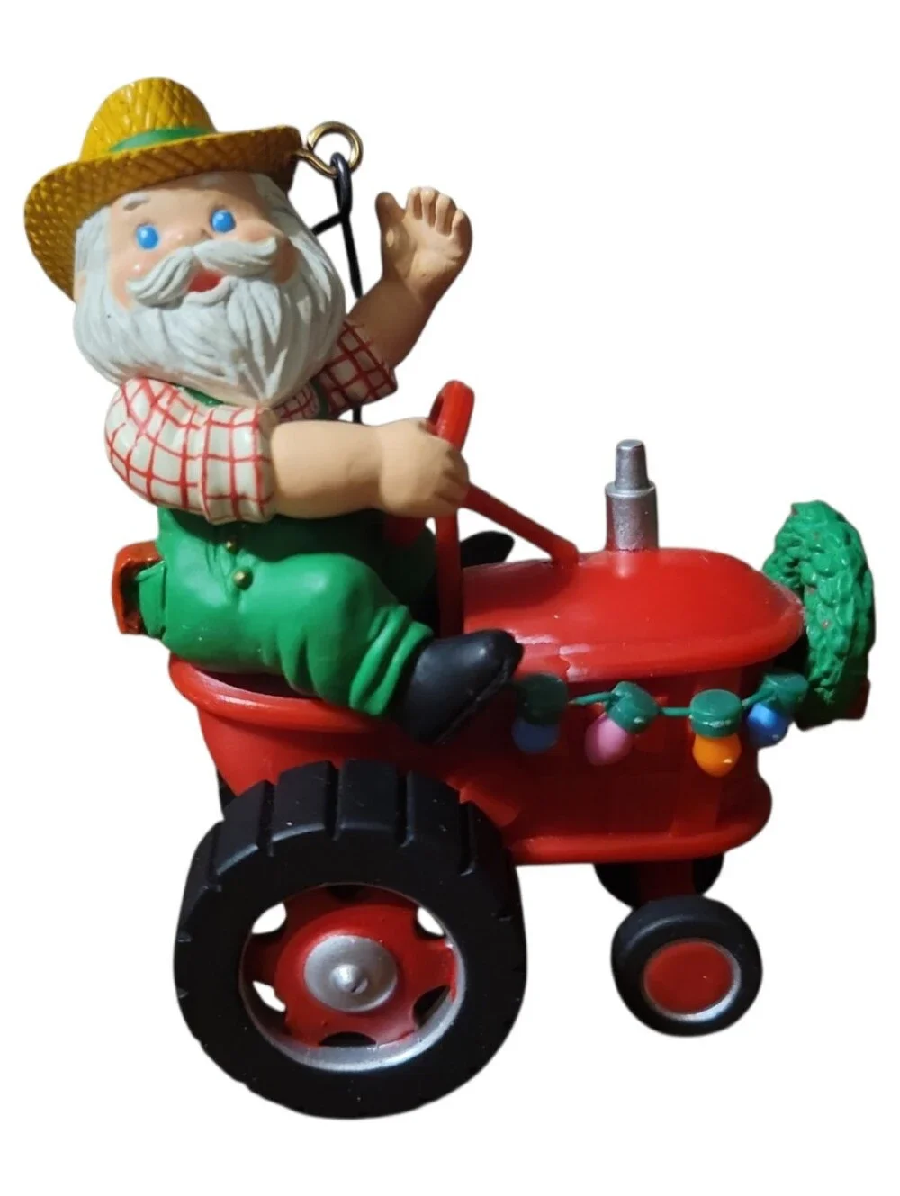 Vtg 89 Traveling Santa Farmer Red Christmas Tractor Ornament 1st Series Enesco